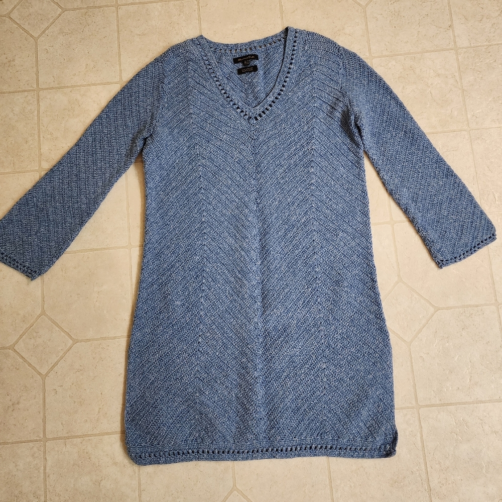 Massimo Dutti Blue V-Neck Sweater with Chevron Pattern